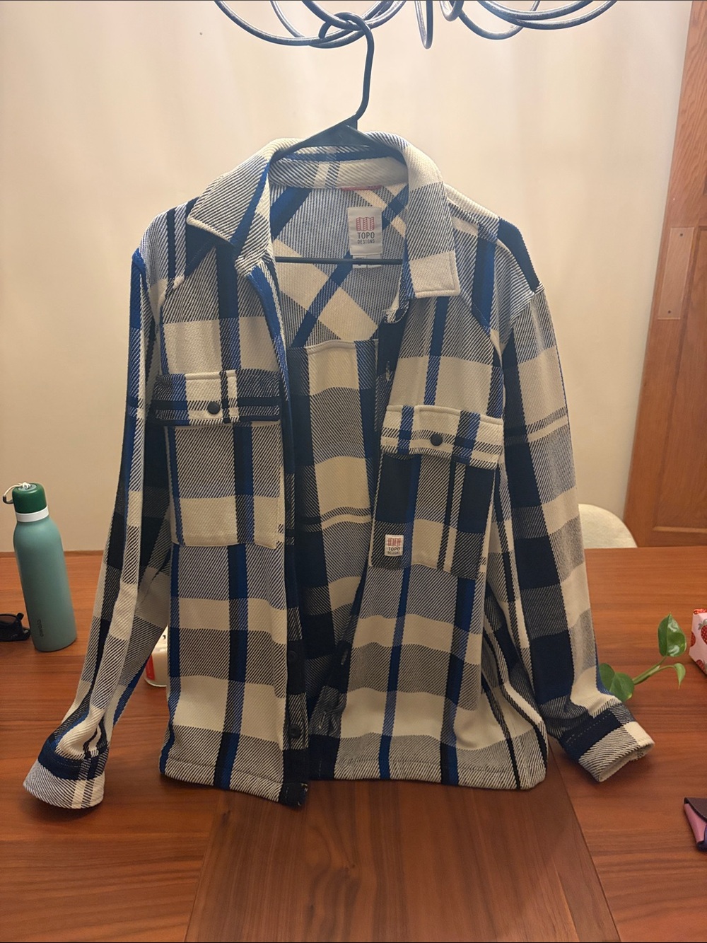 Topo Designs Onlooker Twill Shirt Jacket Cream, Blue and Black